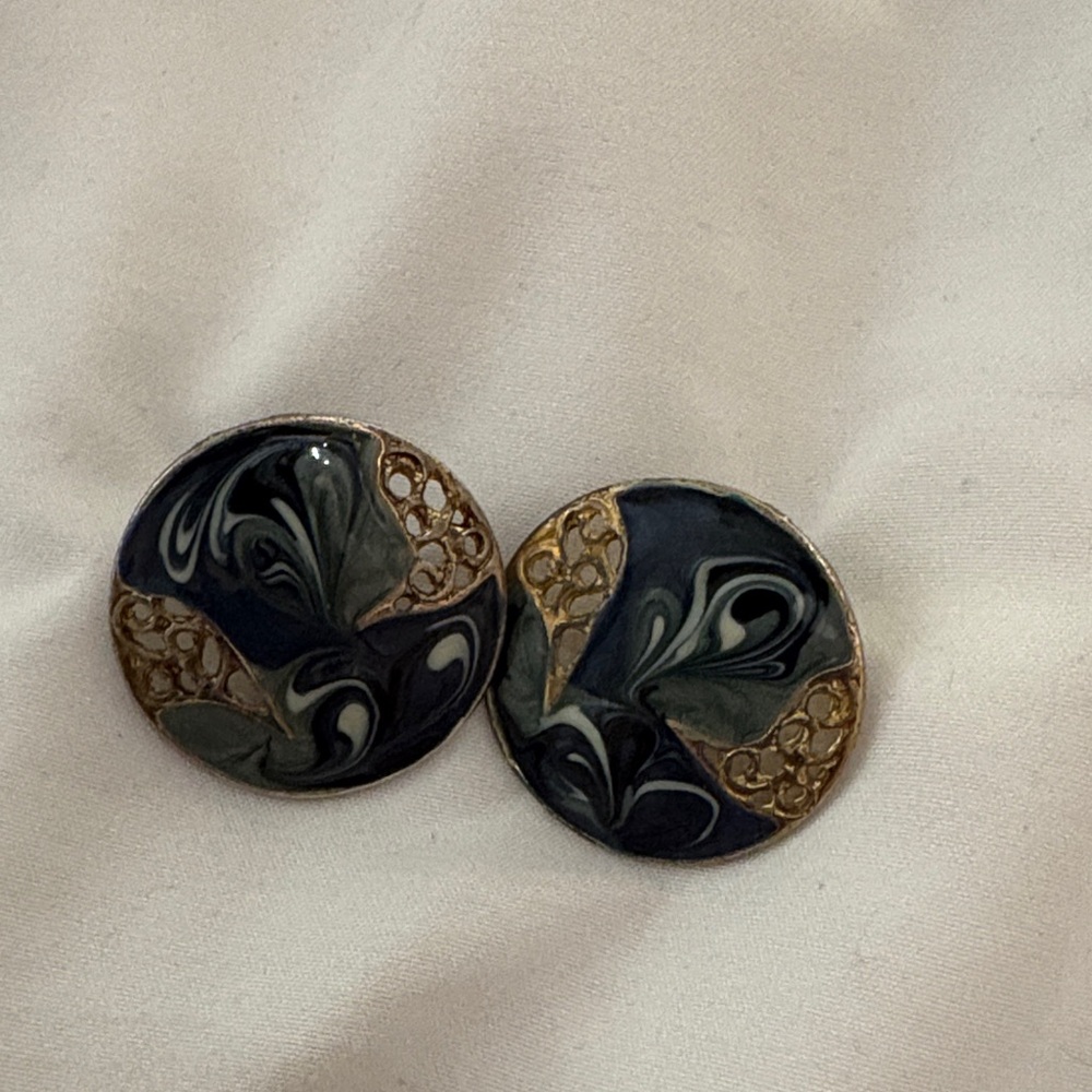 Vintage Elegant blue and Gold Round Earrings